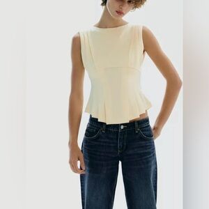 ZARA PLEATED ZIP PINK SLEEVELESS TOP SIZE S